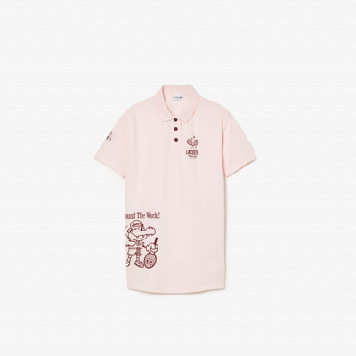 Shop Lacoste Kids' Graphic Print Cotton Dress - 5 Years In Pink
