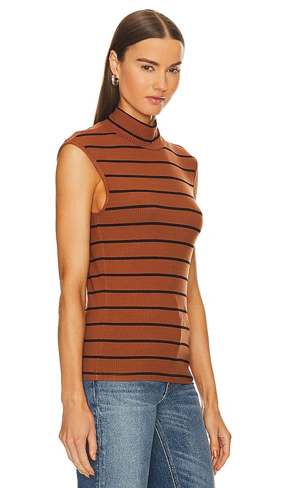 Sanctuary Essential Stripe Mock Neck Rib Sleeveless Top In Brown