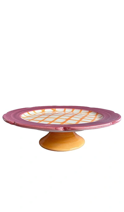 Shop Vaisselle Hot Cakes Cake Stand In Raspberry & Orange Gingham