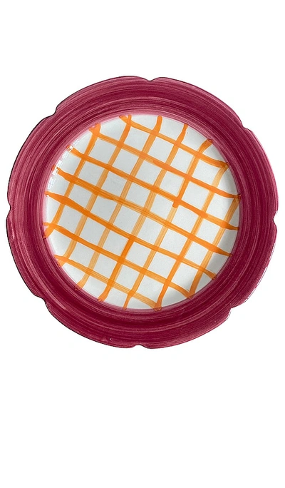 Shop Vaisselle Hot Cakes Cake Stand In Raspberry & Orange Gingham