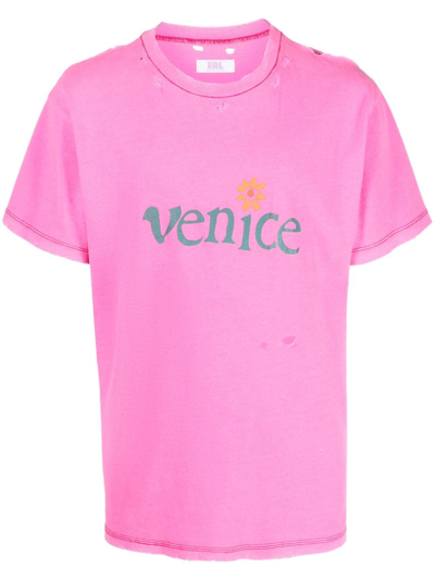 Shop Erl Venice Cotton And Linen Blend T-shirt In Pink