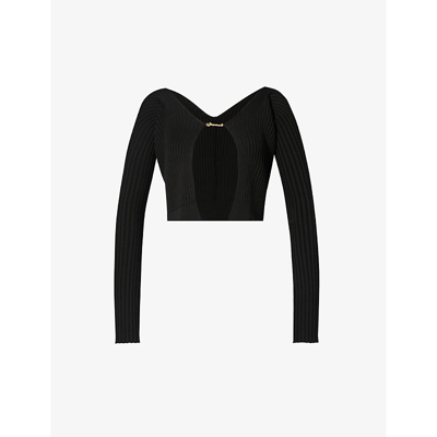 Shop Jacquemus Women's Black La Maille Pralu Longue V-neck Knitted Top