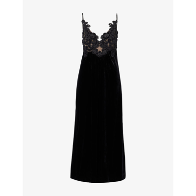 Shop Zimmermann Women's Black Sensory Embroidered-lace Velvet Silk-blend Midi Dress