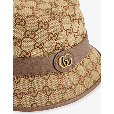 Shop Gucci Womens Cacao/beige Logo-pattern Cotton-blend Bucket Hat