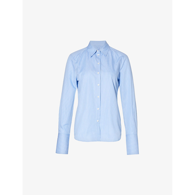 Shop Me And Em Women's Blue/white Striped Long-sleeve Cotton-blend Shirt