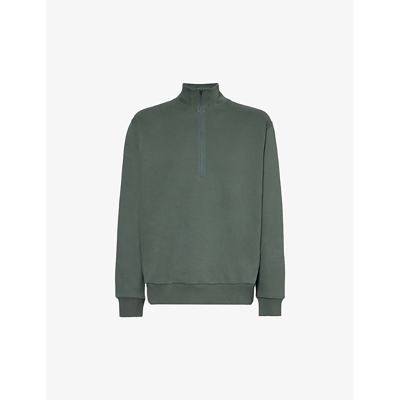 Shop Lululemon Men's Dark Forest Steady State Half-zip Cotton-blend Sweater