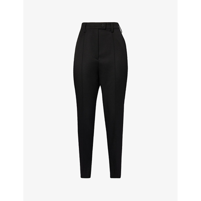 Shop Prada Natte Tapered-leg Mid-rise Stretch-wool Trousers In Nero