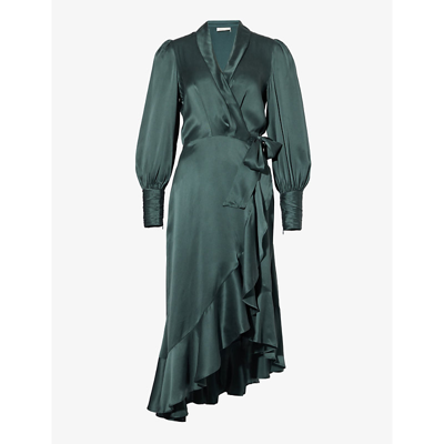 Zimmermann Silk Wrap Midi Dress In Dark Green