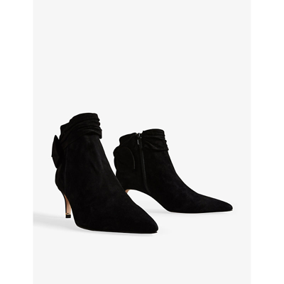 Shop Ted Baker Women's Black Yona Bow-embellished Heeled Suede-leather Ankle Boots