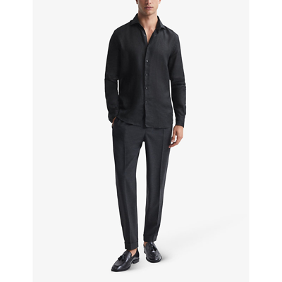 Shop Reiss Men's Black Ruban Regular-fit Long-sleeve Linen Shirt