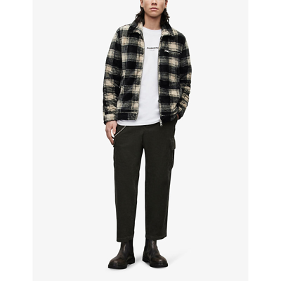 Shop Allsaints Men's Jt Blk/chalk W Franco Relaxed-fit Check Recycled-polyester Jacket
