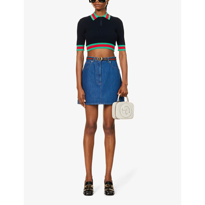 Gucci Belted Denim Mini Skirt In Dark Blue/mix