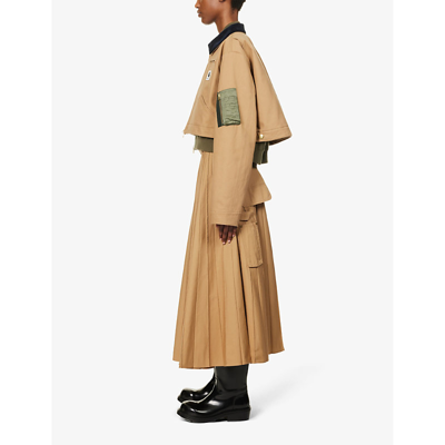 Shop Sacai Women's Beige X Carhartt Wip Pleated Brand-patch Cotton Midi Skirt