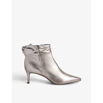 Shop Ted Baker Women's Gunmetal Yona Bow-embellished Heeled Suede-leather Ankle Boots