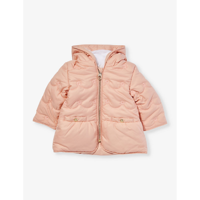 Shop Chloé Chloe Pink Washed Pink Flower-embroidered Woven Puffer Jacket 6-36 Months In Pink  Washed Pink