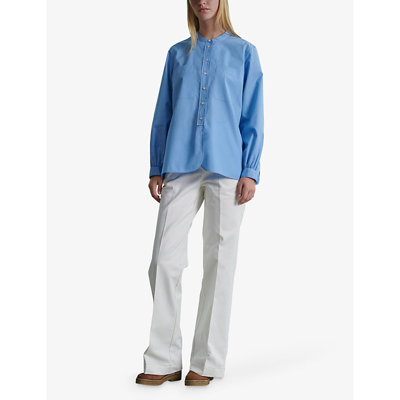 Shop Soeur Women's Blue Vannes Stand-collar Buttoned-cuff Cotton Shirt