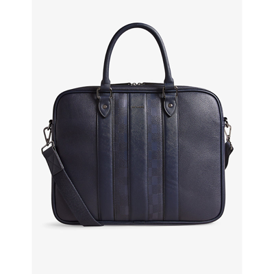 Shop Ted Baker Men's Navy Waymon Checked Logo-embellished Faux-leather Briefcase