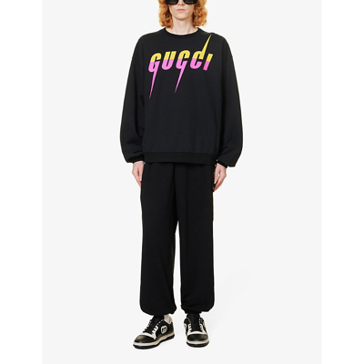 Shop Gucci Men's Black Mc Logo-print Relaxed-fit Cotton-jersey Sweatshirt