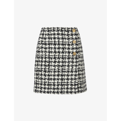 Shop Nina Ricci Women's White Black Houndstooth Split-hem Woven Mini Skirt