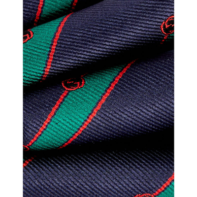 Shop Gucci Mens Navy/dark Green Regy Wide-blade Silk Tie