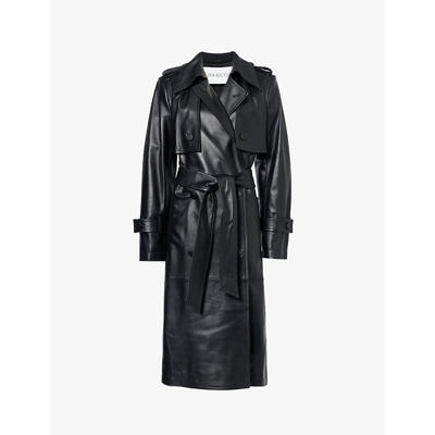 Shop Nina Ricci Women's Black Double-breasted Leather Trench Coat
