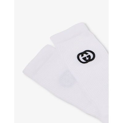 Shop Gucci Logo-embroidered Cotton-blend Socks In White