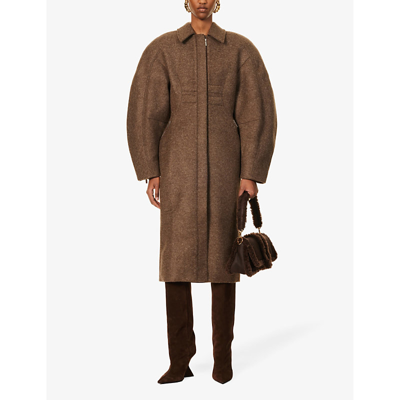 Shop Jacquemus Womens Dark Brown Le Manteau Croissant Relaxed-fit Woven Coat
