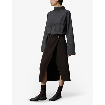 Shop Soeur Women's Brown Wales Asymmetric Wool-blend Midi Skirt