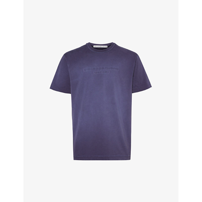 Shop Alexander Wang Women's Grape Navy Branded-print Short-sleeved Cotton-jersey T-shirt