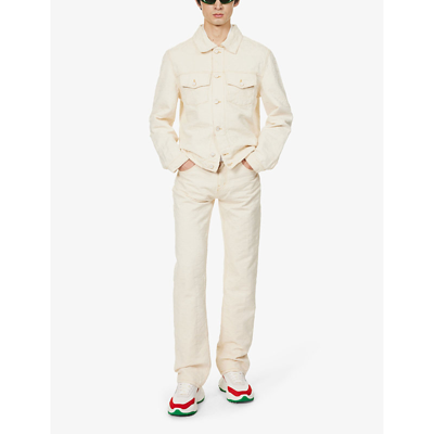 Shop Casablanca Mens Off White Monogram Brand-embroidered Regular-fit Denim Jacket