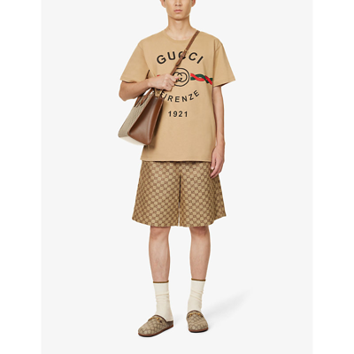 Shop Gucci Men's Camel Mc Logo-print Regular-fit Cotton-jersey T-shirt
