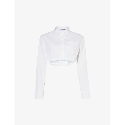 Shop Prada Women's Bianco Camicia Cropped Cotton Shirt