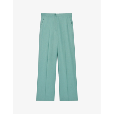 Shop Claudie Pierlot Women's Verts Tailored Wide-leg High-rise Stretch Linen-blend Trousers