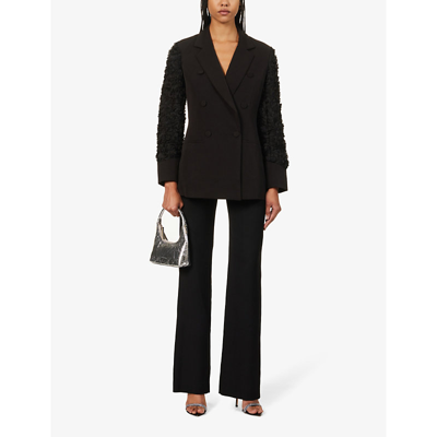Shop Amy Lynn Textured-sleeve Double-breasted Woven Blazer In Black