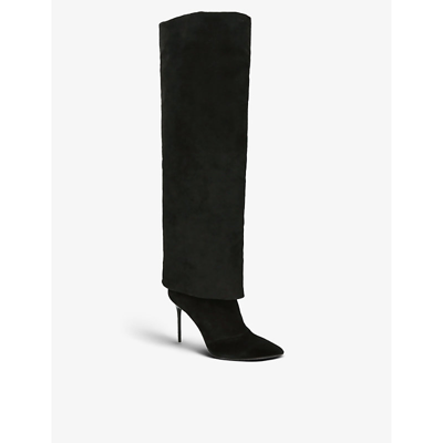 Shop Balmain Womens Black Ariel Pointed-toe Suede Heeled Knee-high Boots