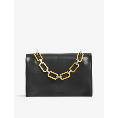 Shop Allsaints Women's Black Yua Removable-chain Leather Clutch Bag