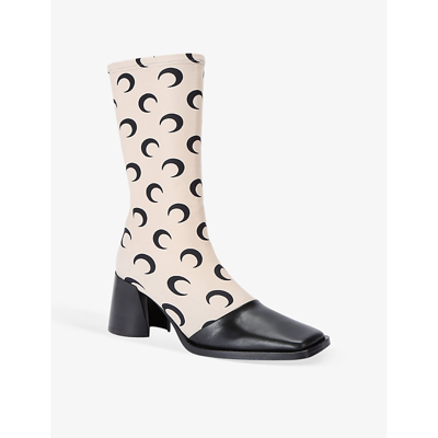 Shop Marine Serre Women's Blush Regenerated Moon-print Leather And Stretch-woven Heeled Boots