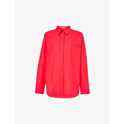 Shop Valentino Womens Rosso Pleated Relaxed-fit Cotton Shirt