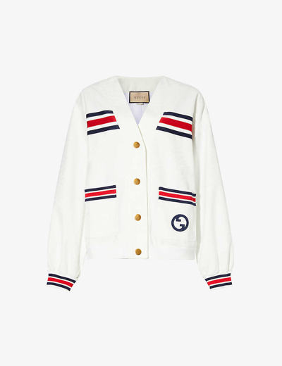 Shop Gucci Womens White/mix Logo-embroidered Striped Cardigan