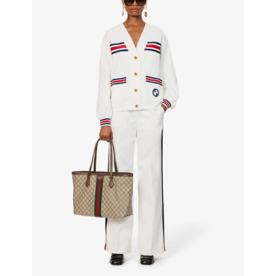 Shop Gucci Womens White/mix Logo-embroidered Striped Cardigan