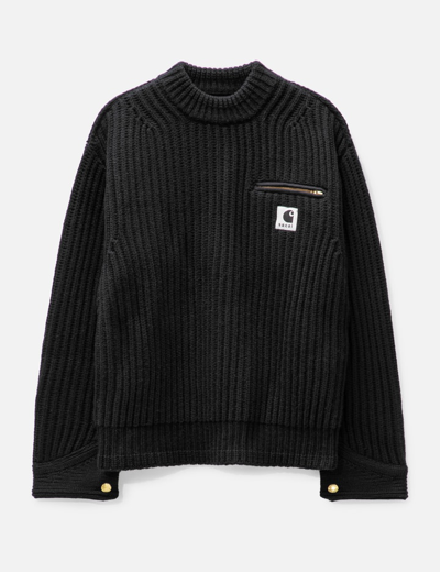 Shop Sacai X Carhartt Wip Knit Pullover Detroit In Black