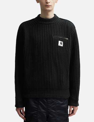 Shop Sacai X Carhartt Wip Knit Pullover Detroit In Black