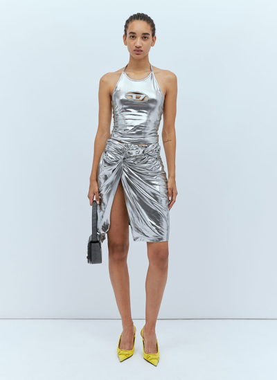 Shop Diesel O-melt Draped Midi Skirt In Silver