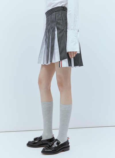 Shop Thom Browne Wool Pinstripe Pleated Skirt In Grey