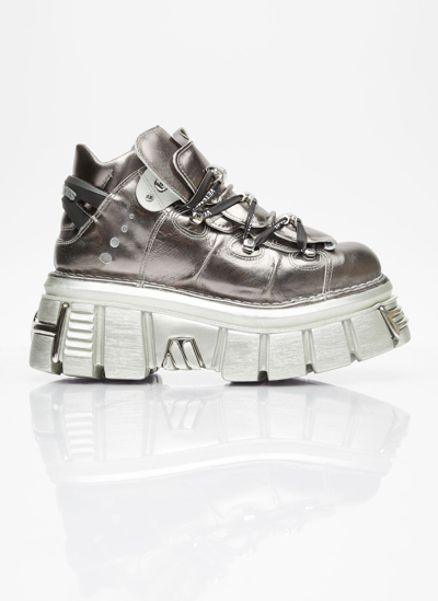 Shop Vetements X New Rock Platform Sneakers In Silver
