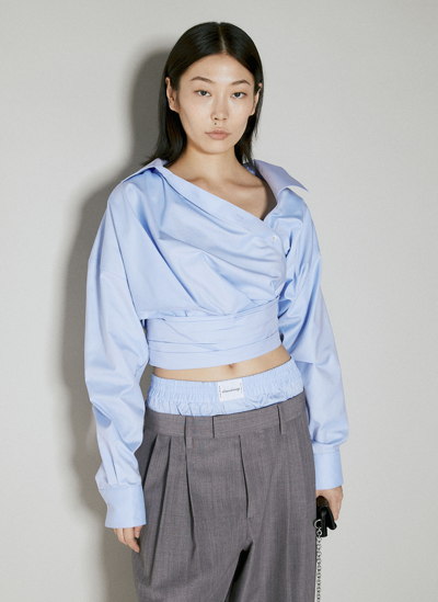 Shop Alexander Wang Cropped Wrapped Shirt In Blue