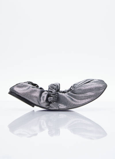 Shop Ganni Scrunchie Ballerina Flats In Silver