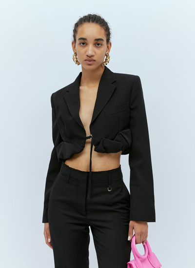 Shop Jacquemus La Veste Croissant Crop Blazer In Black