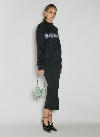 Shop Balmain Monogram Jacquard Sweater In Black