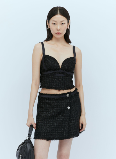 Shop Versace Tweed Bustier Top In Black